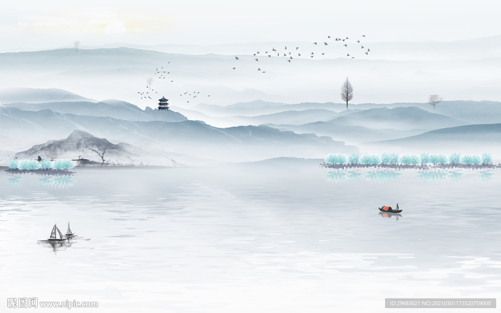 中式新山水意境画 tif分层