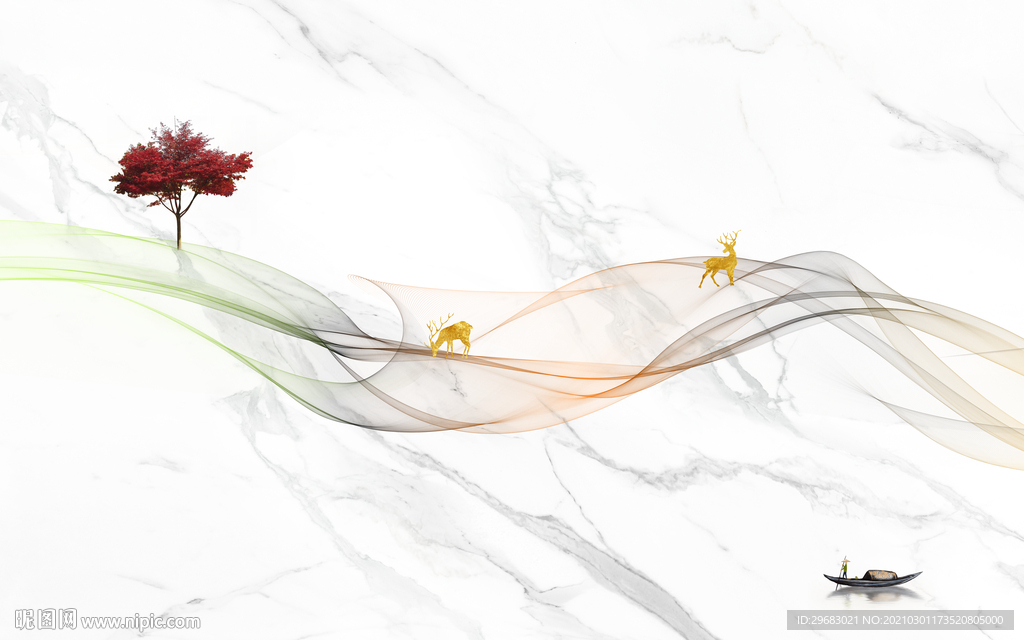 新爵士白山水意境画 tif分层