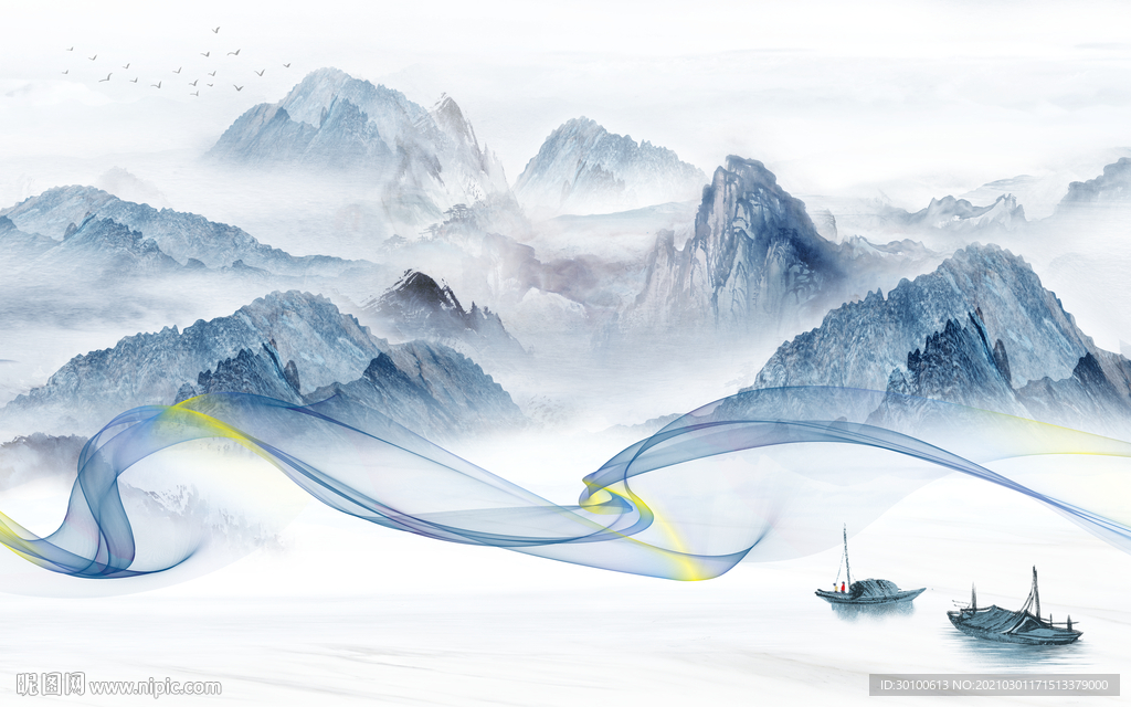 中式山水画背景墙 TIF分层