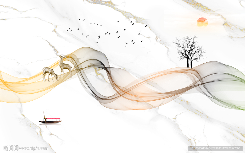 线条新背景墙山水 TIF分层