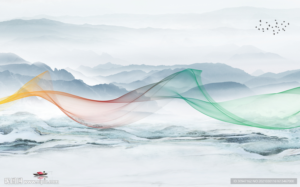 客厅高端大气山水 TIF分层