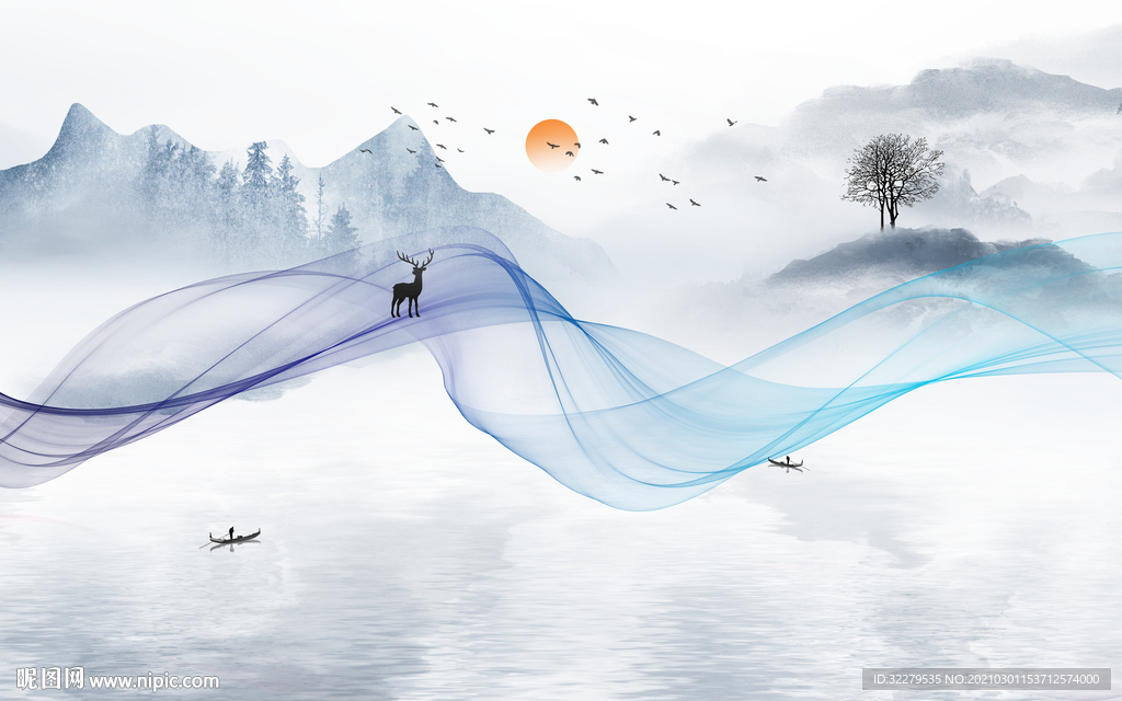 高雅 爆款山水画 文件分层画