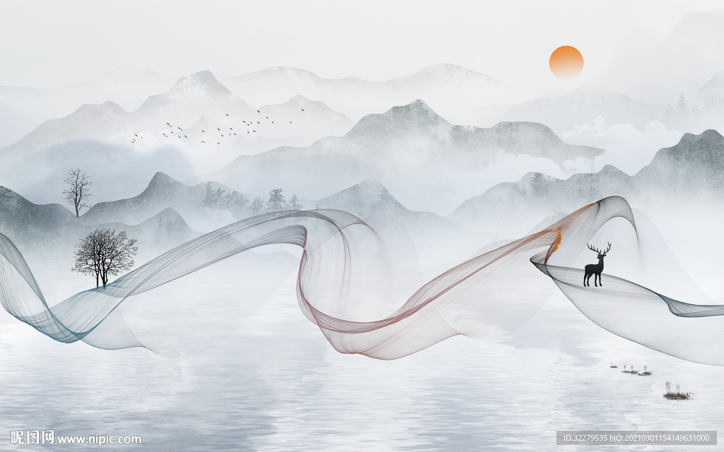 中式爆款山水画 文件分层画