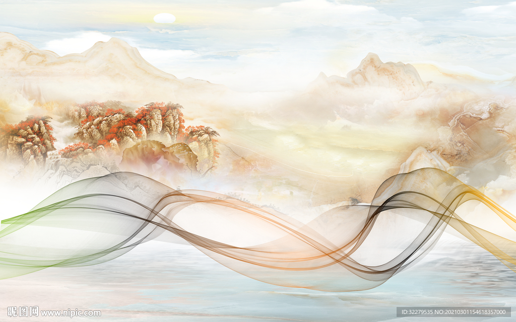 简约爆款山水画 文件分层画