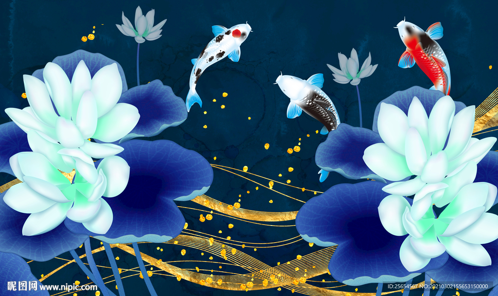 唯美蓝色荷花中式背景 墙