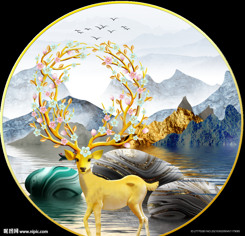 圆形麋鹿装饰画