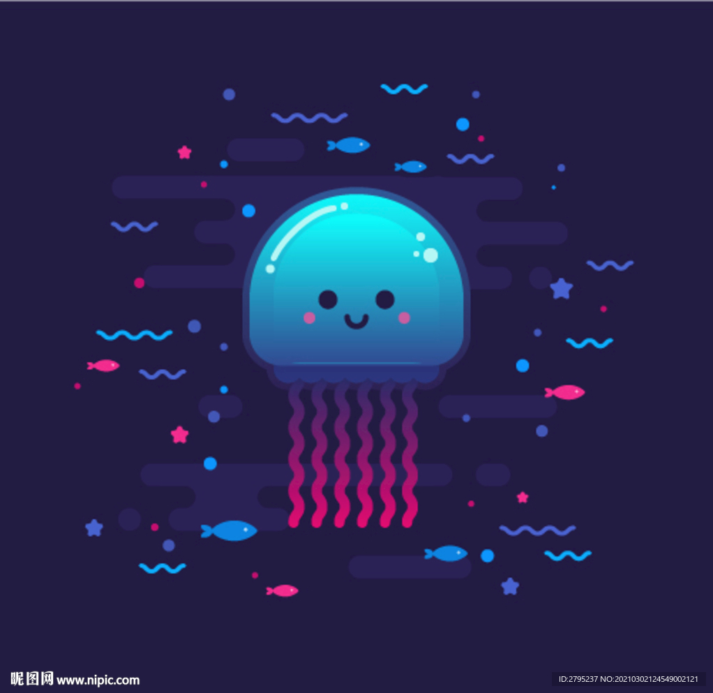 可爱卡通海洋生物UI图案