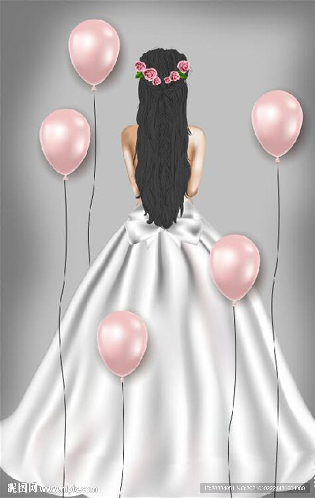 现代轻奢美女少女气球玄关装饰画