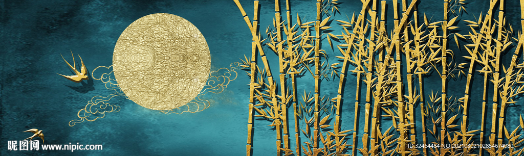 客厅金箔竹子装饰画