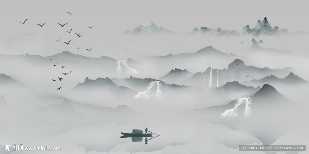 中式山水抽象水墨玄关电视背景装