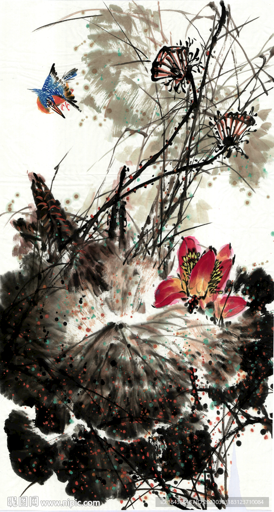 水墨山鸟画