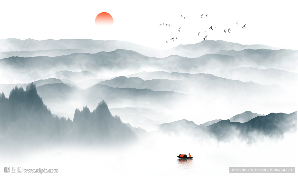 水墨山水背景墙