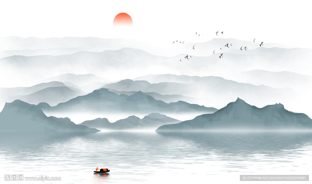 水墨山水背景墙