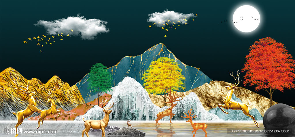 浮雕麋鹿装饰画