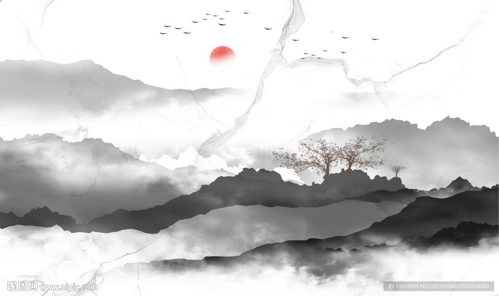 旭日东升落霞孤鹜图