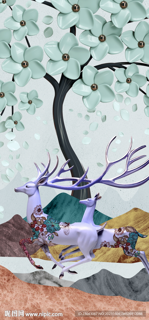 发财树麋鹿立体玄关