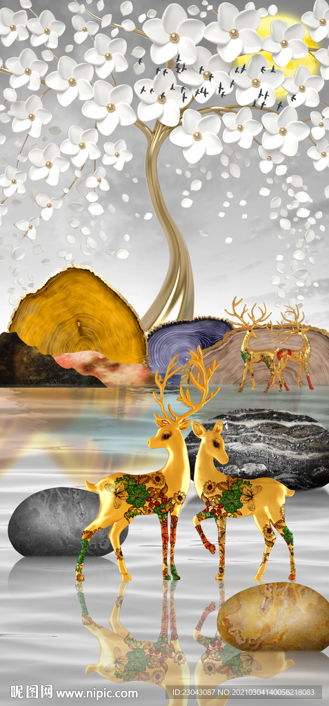 麋鹿发财树玄关