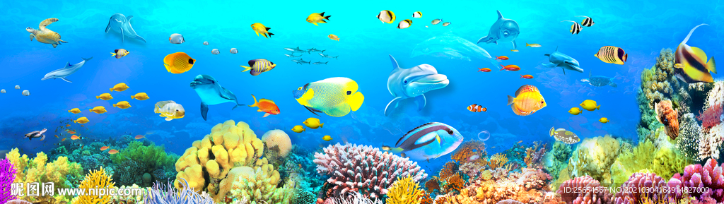 海底世界3D立体主题空间背景墙