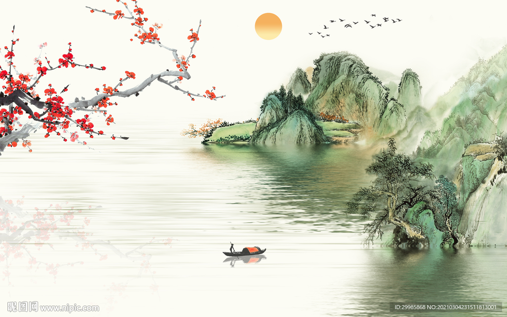 国画背景墙山水画 tif分层