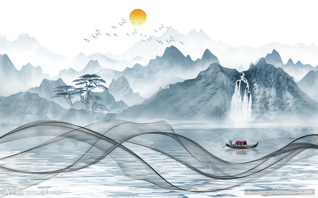 最新背景墙山水画 tif分层