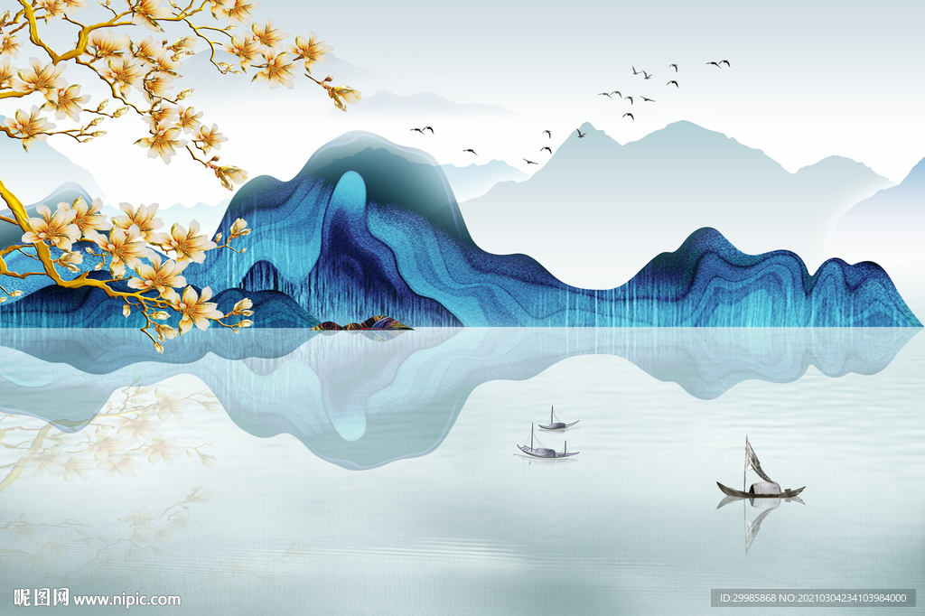 现代 背景墙山水画 tif分层