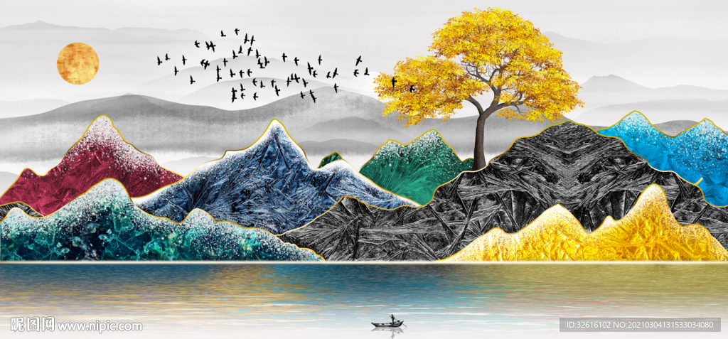 抽象彩色山水画