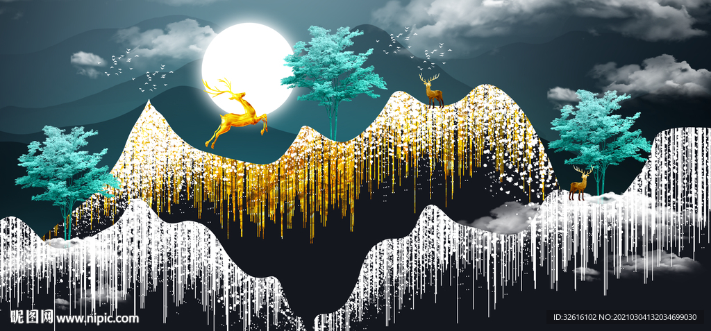 麋鹿晶瓷画玄关