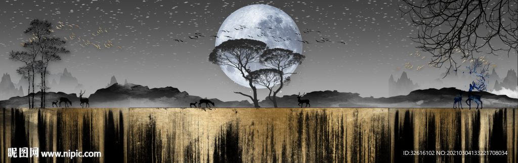 黑夜麋鹿晶瓷画