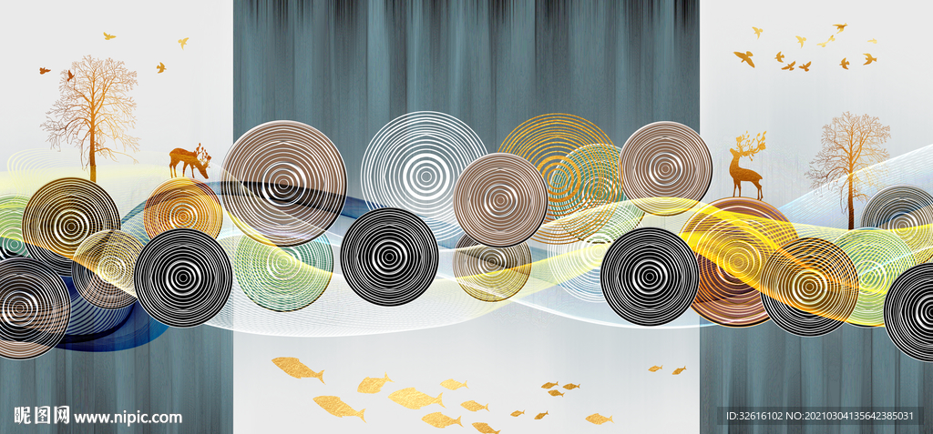 年轮麋鹿三联画