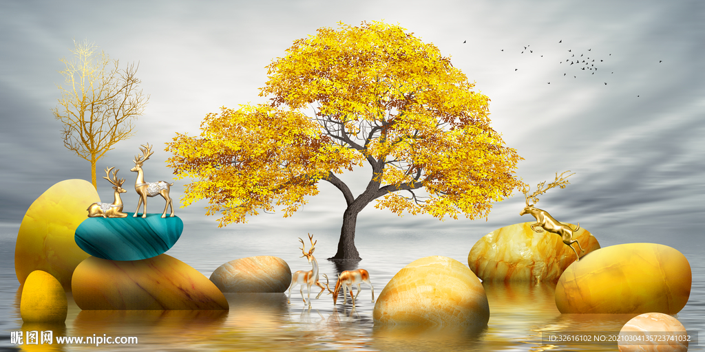 发财树石头玄关