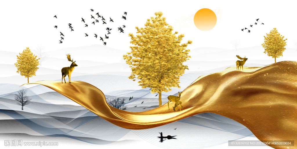 麋鹿绸带晶瓷画