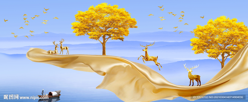 麋鹿绸带晶瓷画