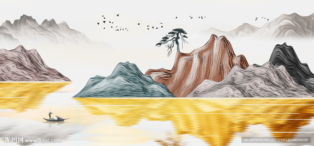金色山水画