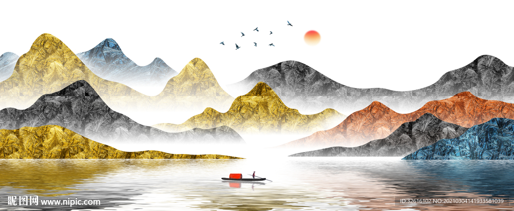 意境山水金箔画