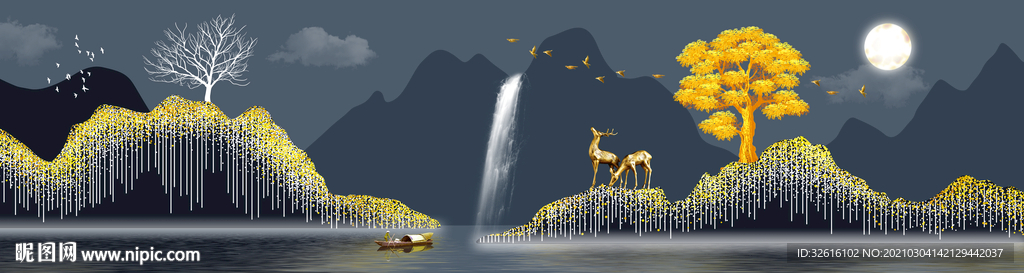 麋鹿晶瓷画玄关