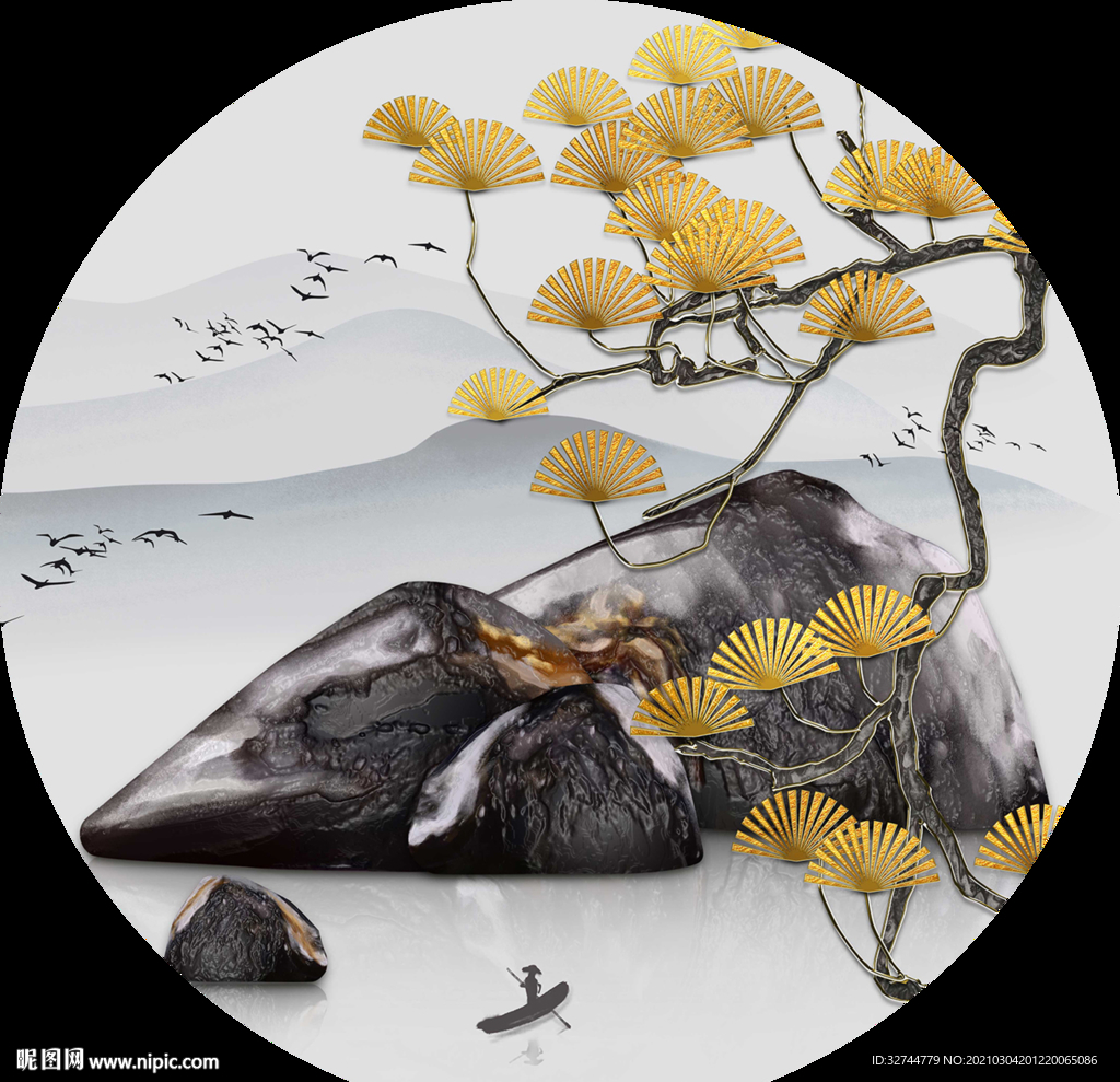 圆形迎客松玄关