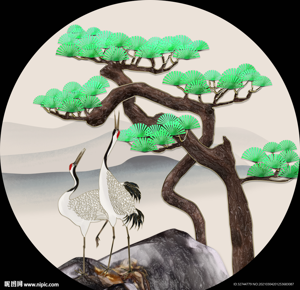 迎客松圆形玄关