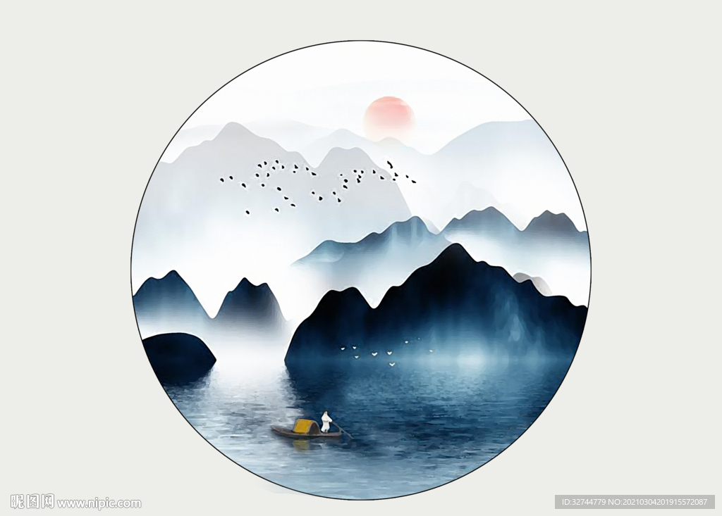 圆形意境山水