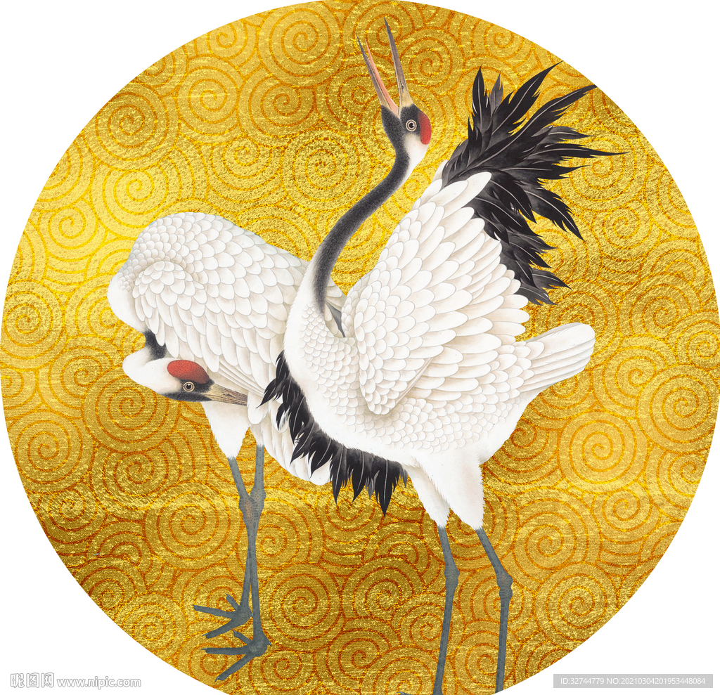 仙鹤圆形装饰画