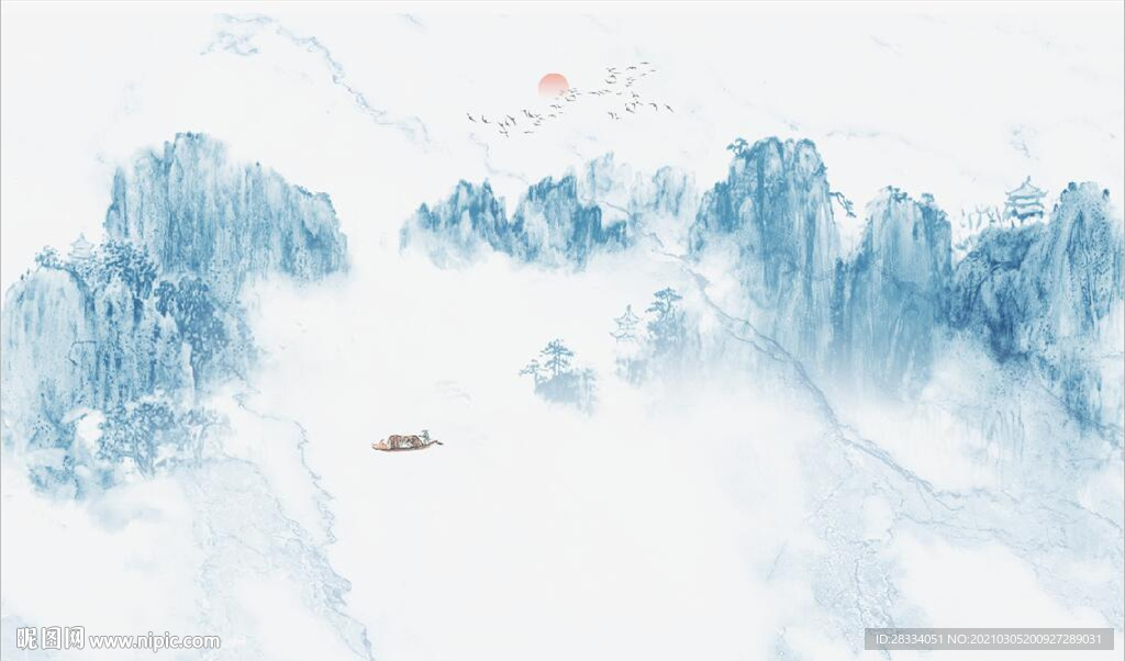 新中式大理石水墨山水背景墙