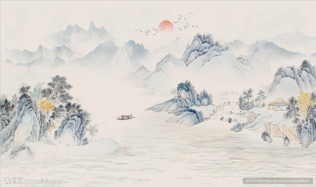 新中式山水水墨国画背景墙