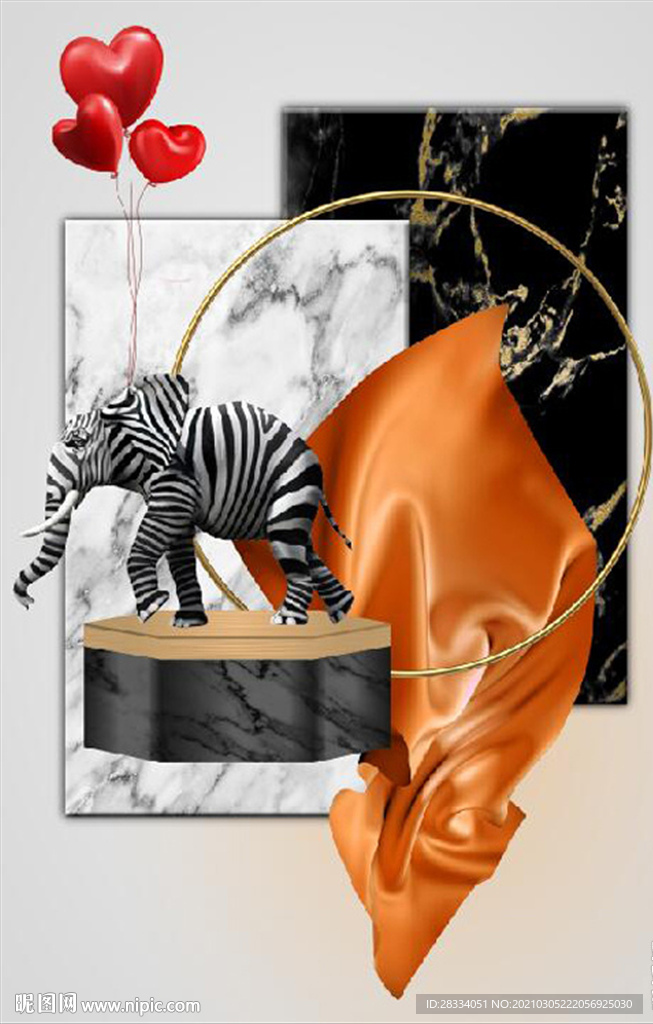 晶瓷大象抽象立体几何装饰油画