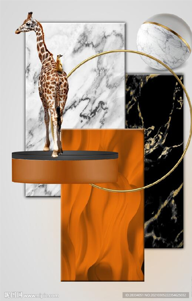 晶瓷长颈鹿抽象立体几何装饰油画