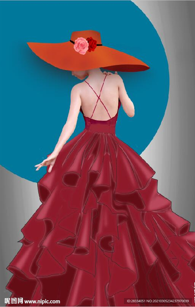 现代爱马仕仕长裙美女玄关装饰画