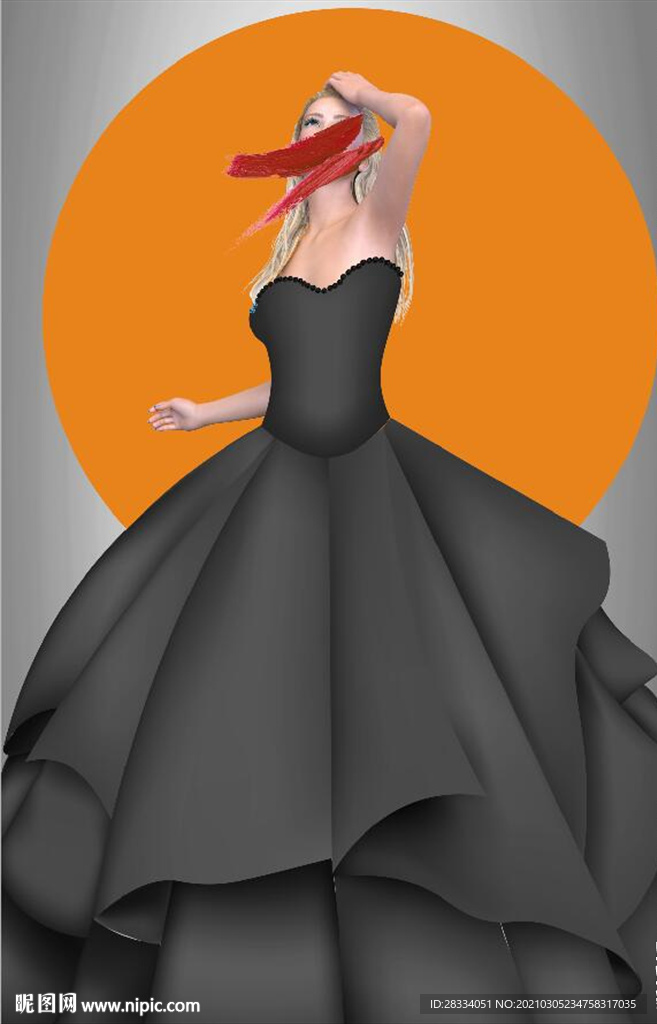 现代爱马仕仕长裙美女玄关装饰画