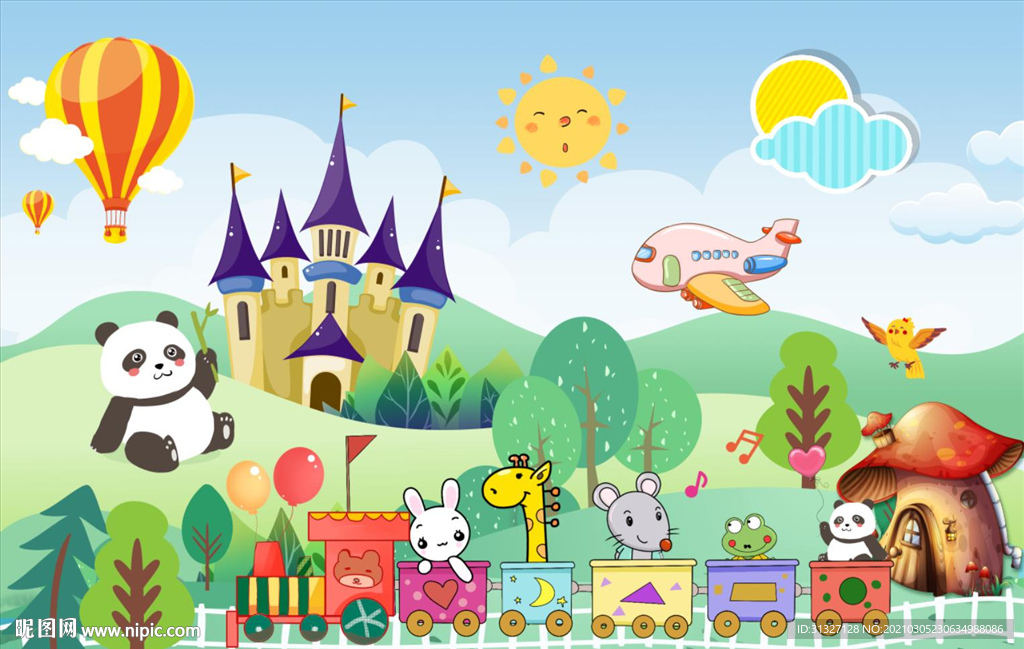 小火车儿童房背景墙图片