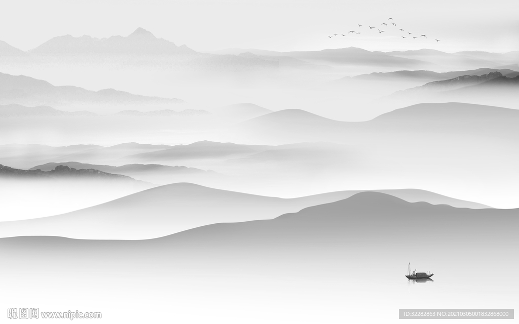 中国风山水画背景墙 文件分层