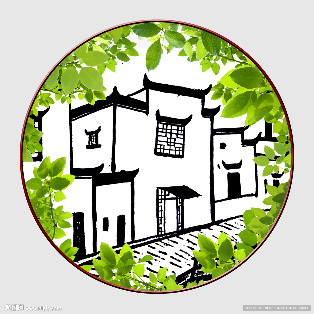 圆形装饰江南画