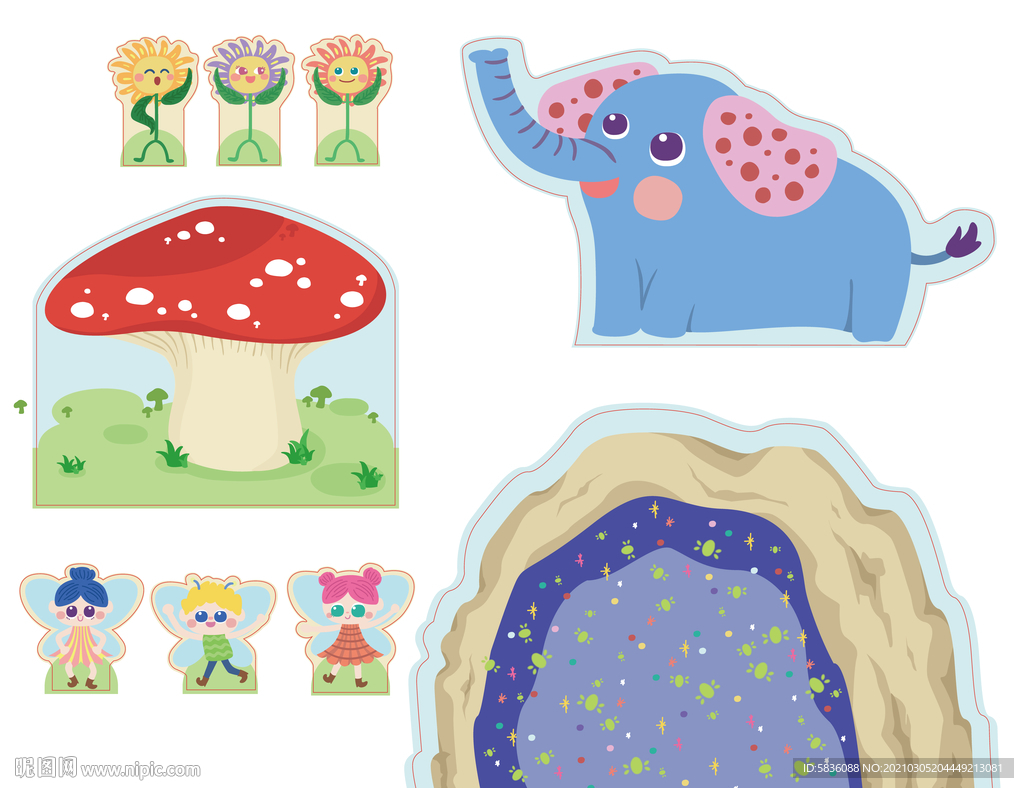 幼儿园动植物卡通彩色绘画