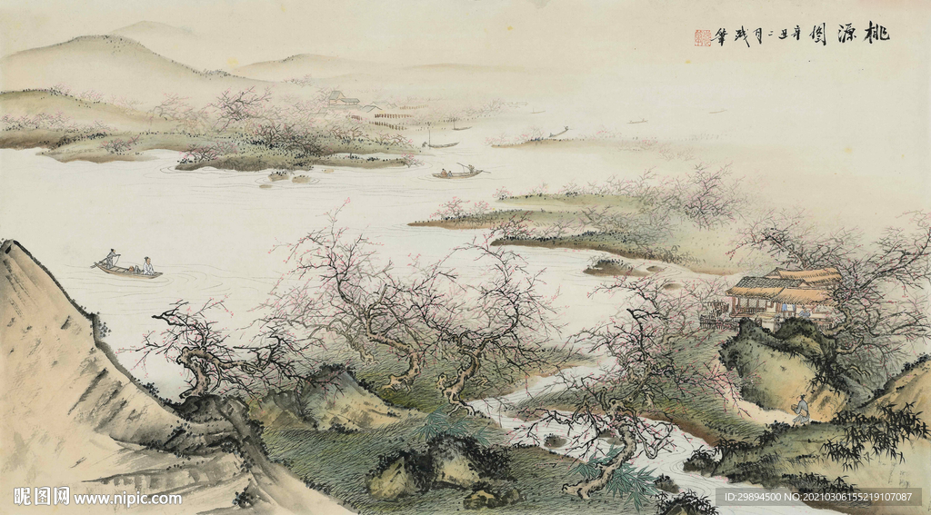 古典桃花春耕中式装饰画